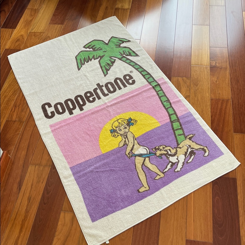 Vintage‎ Coppertone Beach Towel Girl Dog Palm Tree 36X62 Sunscreen Iconic USA